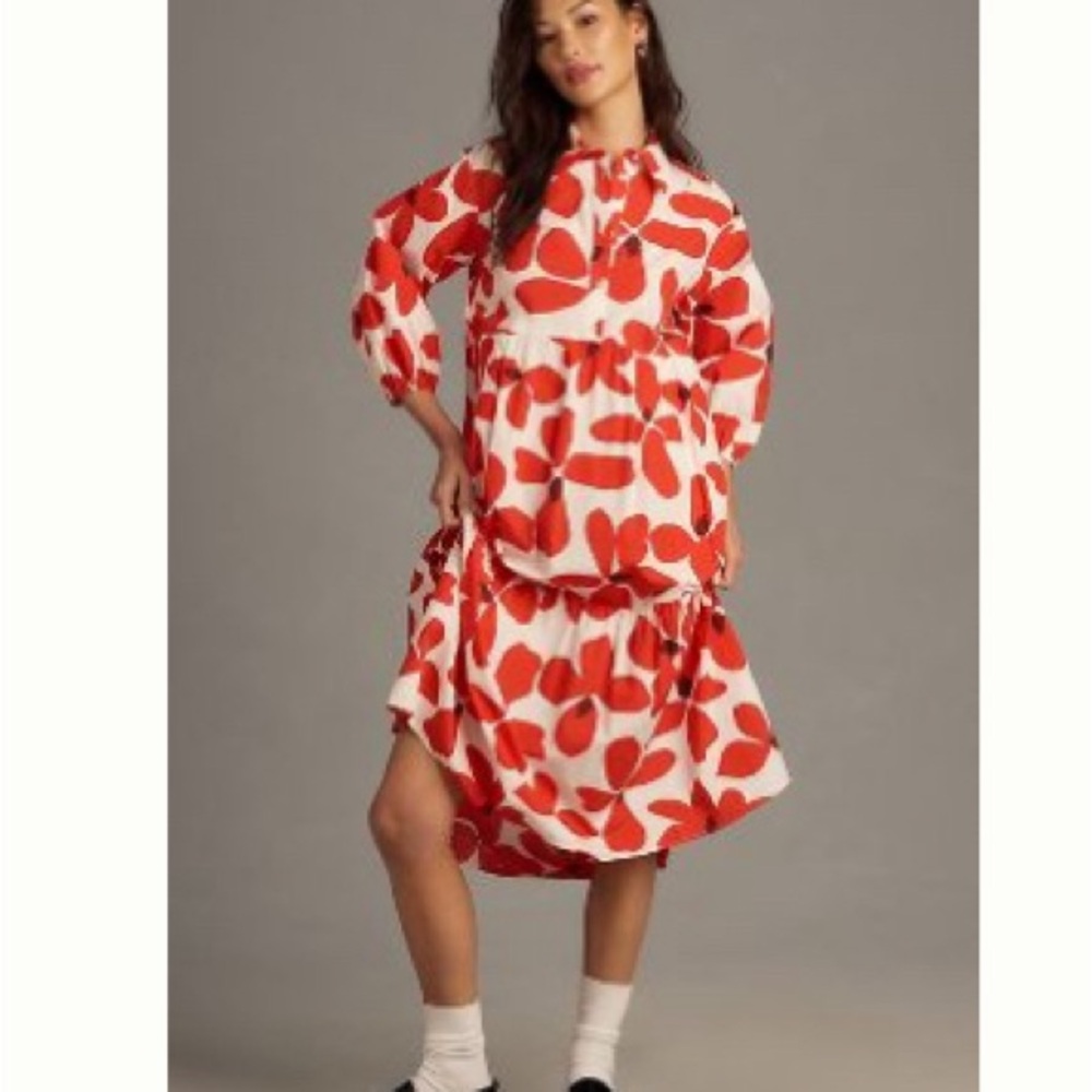 Anthropologie Maeve Bettina dress red pattern